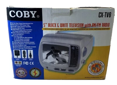 Coby CX-TV6 5" Portable Black & White TV Television AM/FM Radio. - Image 1 of 2