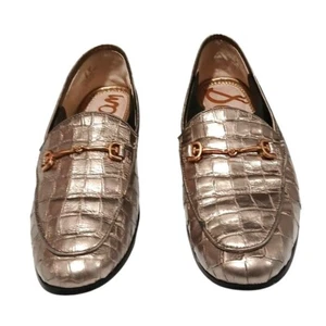 Sam Edelman Womens Lorraine Bit Leather Loafer Size 6 Metallic Croc Casual Glam - Picture 1 of 9