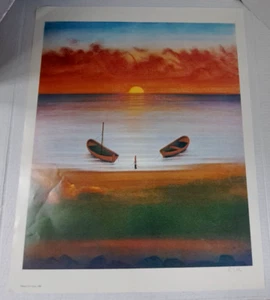 Roberto Righi Lake Scene At Sunset VTG Print Poster West C&H Corp 1980 Signed - Picture 1 of 7
