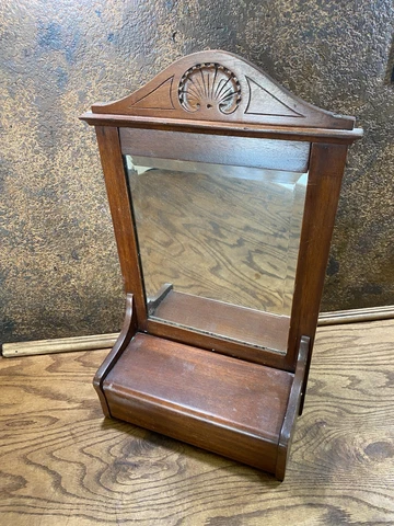 Antique Wood Shaving Mirror w Storage ~ Wall mount or free standing makeup Cover
