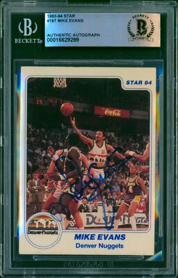 1983-84 Star Co MIKE EVANS Signed Card #187 RC Slabbed Auto Denver Nuggets BAS - Image 1 of 2