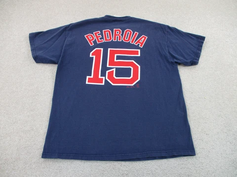 Boston Red Sox Shirt Adult Medium Blue Red Baseball Dustin Pedroia Mens A33 * Cover