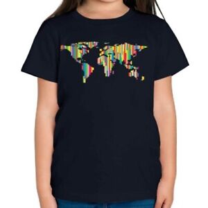 Colorato Mappa Del Mondo Bambini T-Shirt Regalo Motivo Colorato