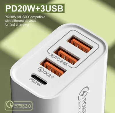 3 USB Quick Charge 5V 3.1 QC 3.0A Mobile Phone  USB-C Travel Power Adapter Plug - Image 1 of 4