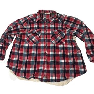 Women's Plus Size 1X Blue / Pink Plaid Button up Shirt With Crochet Lace Back - Picture 1 of 12