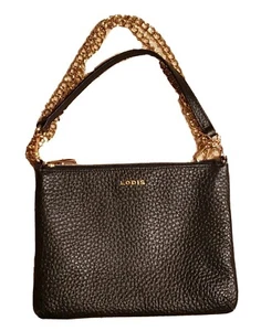 NWT Italian Black Leather Crossbody Convertible Shoulder Purse Bag Gold Chain - Picture 1 of 12