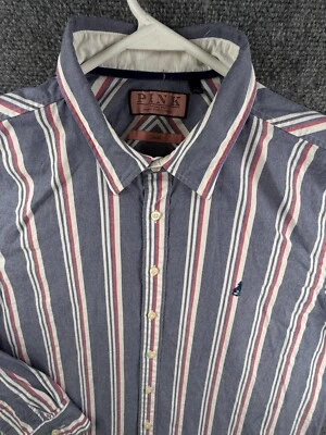 Camisa Thomas Rosa Manga Larga Abotonada Hombres Rayas Azul Rojo Oxford Informal 2XL Foto 1 de 4