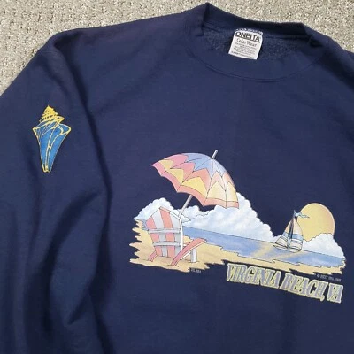 Sudadera Virgina Beach Para Hombre XL Azul Marino De Colección Años 90 Oneita Cuello Redondo EE. UU. Foto 1 de 4