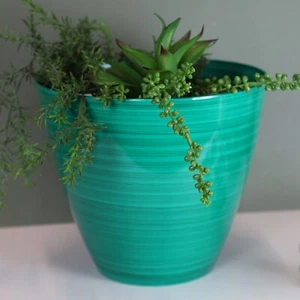 30cm Large Plastic Round Green Gloss Planter Plant Flowers Pot Cover - Picture 1 of 2