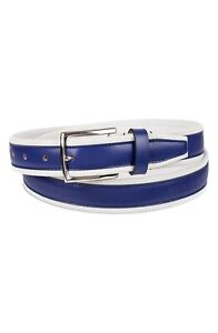 Cole Haan Grand series perforated leather belt Size 40 32mm Blue/White