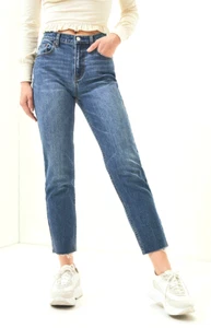 PacSun L.A. Womens Vintage Icon Mitchell Blue High Rise Frayed Hem Mom Jeans New - Picture 1 of 7