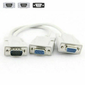1 PC to 2 MONITORS CONNECTOR SPLITTER VGA SVGA SPLITTER DISPLAYING 2 MONITOR US - Picture 1 of 6