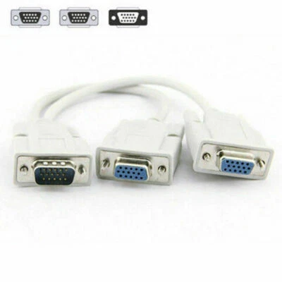 1 PC to 2 MONITORS CONNECTOR SPLITTER VGA SVGA SPLITTER DISPLAYING 2 MONITOR US - Image 1 of 4