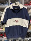 Vintage Members Only Blue White Striped Polo T-Shirt Size M Stitched Rare