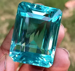Certified Natural Brazilian 201 Ct Sky Blue Emerald Cut Topaz Loose Gemstone - Picture 1 of 6