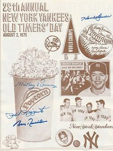 BAUER RIZZUTO RIVERS RICHARDSON NY YANKEES FIRMADO 1975 PROGRAMA ANTIGUO DEL DÍA - Imagen 1 de 5