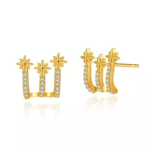 M&T Gold Plated illusion stud earrings, CZ open hoop earrings one pair JWDHJ54 - Picture 1 of 4