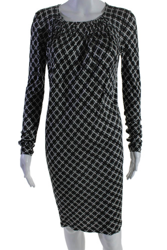 Abito donna Balenciaga Paris plissettato manica lunga quadri tubino nero taglia 38