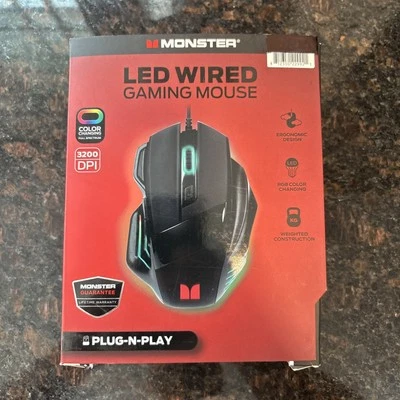 MONSTER LED OPTICAL GAMING MOUSE 2MNGM0706BOBL Color Changing 3200 DPI Open Box - Image 1 of 4