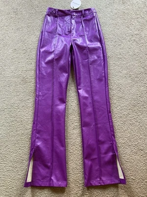 Pantalones Boohoo Púrpura Imitación Cuero Poliuretano Puño Dividido, Nuevos con Etiquetas Talla 4 Foto 1 de 4
