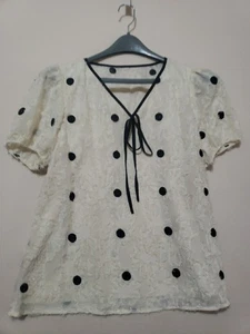 Ace by Amie creme & schwarz gepunktet strukturierte Bluse Gr. 14 (US) klassisch adrett 50 - Bild 1 von 18