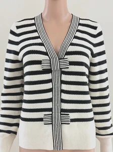 Talbots schwarz elfenbein gestreift Cardigan maritim Druckknöpfe Pullover Größe Small - Bild 1 von 8