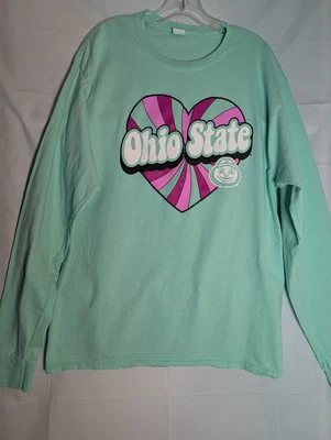 Camisa OSU Ohio State Buckeyes Manga Larga Verde Menta Talla L Brutus And Heart Retro Foto 1 de 4