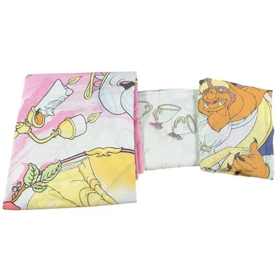 Juego de 3 sábanas ajustables sábanas planas almohada doble almohada vintage Disney Beauty Beast años 90 Foto 1 de 4