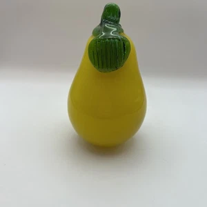 VTG Hand Blown Glass Pear Fruit Basket Vegetable Yellow Art Murano Style - Picture 1 of 5