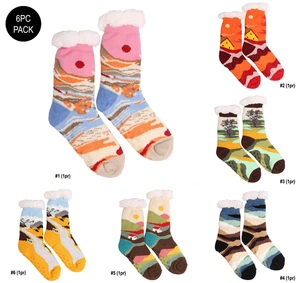 ComfyLuxe Scenic Landscape Pattern Non-Slip Sherpa Slipper Socks - Picture 1 of 7