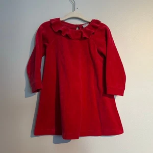 Hanna Andersson Velour Party Dress with Ruffle Collar – Red – 18–24 Months - Picture 1 of 6