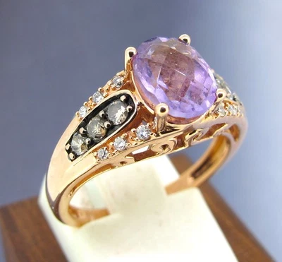 LeVian Amethyst 14k Rose Gold Chocolate and White Diamonds Ring Size 7 - Image 1 of 4