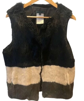 Rabbit Fur Vest M Black Tan Colorblock Jocelyn Luxury Winter Model Off Duty NWOT - Image 1 of 4