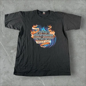 Camisa Harley Davidson de Colección Para Hombre Grande Negra 1996 Cromo Insignia Logo Llamas Años 90 - Imagen 1 de 9