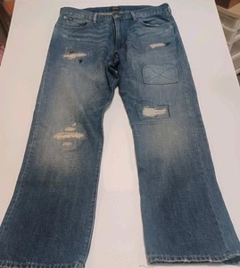 Polo Ralph Lauren Jeans Mens 38x32 Blue Distressed Ripped Patched Classic Fit - Picture 1 of 13