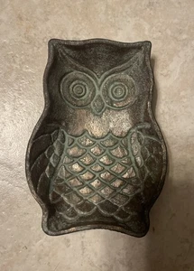 Cast Iron Owl Trinket Coin Dish 5.5” X 4” Patina - Picture 1 of 8