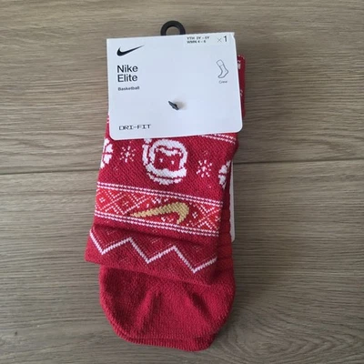 Meias Nike Elite Basketball Crew femininas 4-6 juvenis 3Y-5Y DRI-FIT vermelho Natal - Imagem 1 de 4