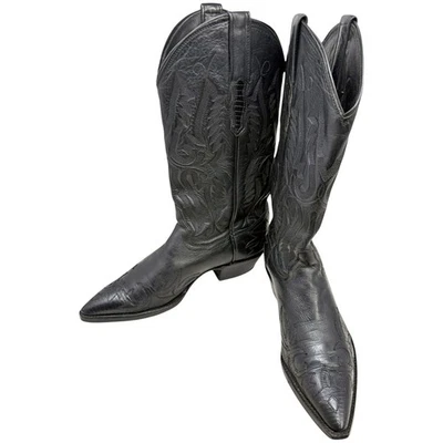 Bota Western de Colección Panhandle Delgada con Incrustación de Cuero Negra Hecha a Mano para Mujer Talla 7.5 Foto 1 de 4