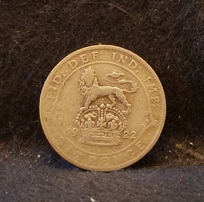 1922 Great Britain silver 6 pence, George V, KM-815a (GB4) - Image 1 of 4