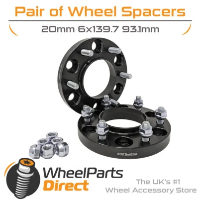 Wheel Spacers 20mm (4) Spacer Kit 6x139.7 93.1 +Nuts For Ford Ranger All Models - Image 1 of 2