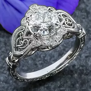 Anillo de compromiso de cóctel Art Deco relleno enchapado en plata esterlina circonita cúbica vintage - Imagen 1 de 5