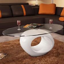 Modern Scandi Coffee Table w/Oval Oblong Glass Top, Black or White Glossy Base