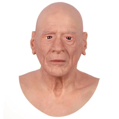 Old man Realistic Silicone Mask Hand Made Full Headwear Hood Halloween Cosplay - Image 1 of 4