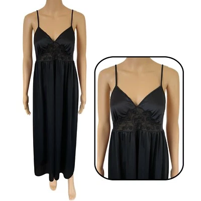 Vestido Lencería Dreamaway Vintage Años 70 Negro Encaje Ribete Camisón - Talla Mediana Foto 1 de 4
