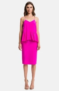 1 Vestido State Midi con Volantes Sin Mangas Peplum Cóctel Cuello en V en Fucsia Talla XS - Imagen 1 de 2