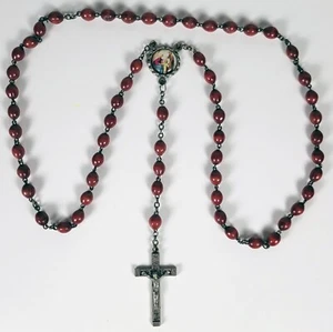 Vintage roter Sandelholz Rosenkranz ~ Jesus, Maria, Josef ~ Familie - Made in Italy - Bild 1 von 9