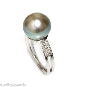 Tahitiano Diamante Perla Anillo Raro Azul Beige 18kt 12MM - Imagen 1 de 3