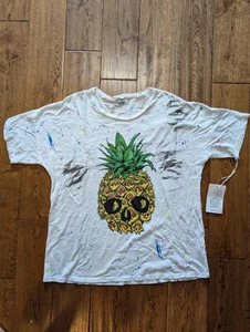 Vintage Lauren Moshi Pineapple Skull White T-Shirt Woman Small Size NEW with Tag - Picture 1 of 7