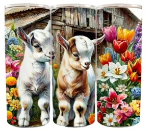 Rustic Farm Baby Goats Flower Floral  Barn 20oz Tumbler Insulated Travel Mug - Picture 1 of 3