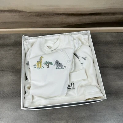 Pottery Barn Kids Safari Welcome Home Set de Regalo Blanco Recién Nacido con Monograma Nuevo en Caja Foto 1 de 4
